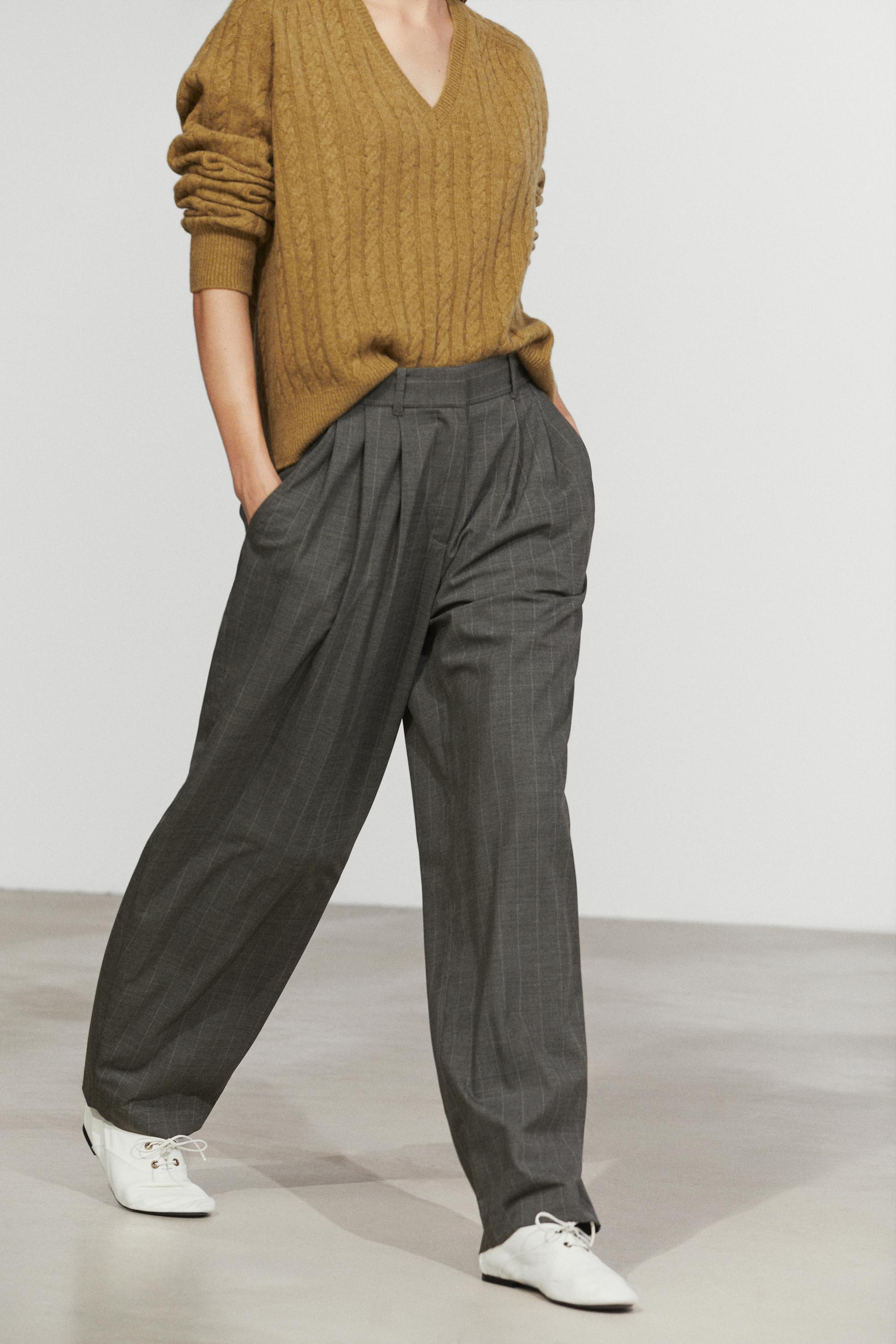 Pinstripe carrot fit pants